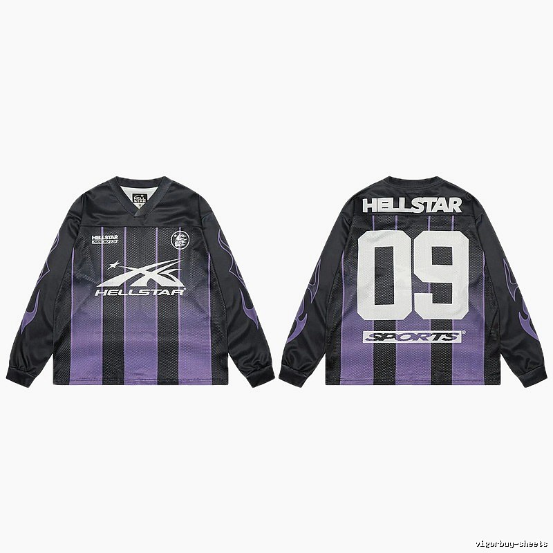Hellstar Sporty Street Style Black and Purple Long-Sleeve Jersey