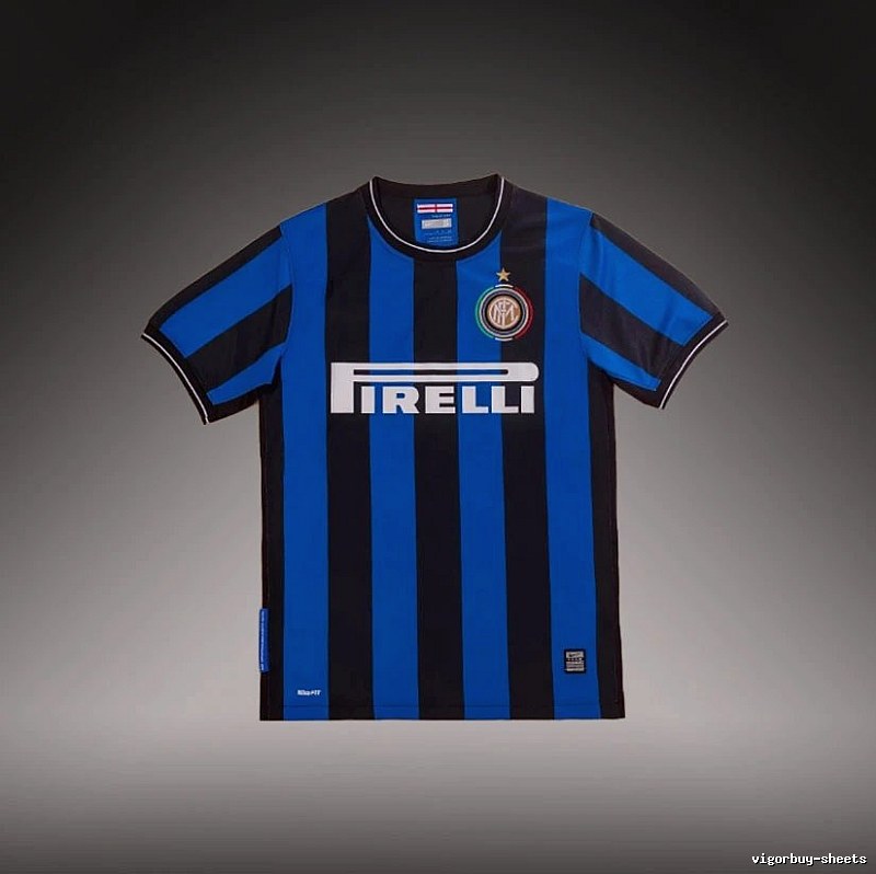 Inter Milan Monogram Brehme #3 soccer jersey Blue Black Striped for Layered Styling