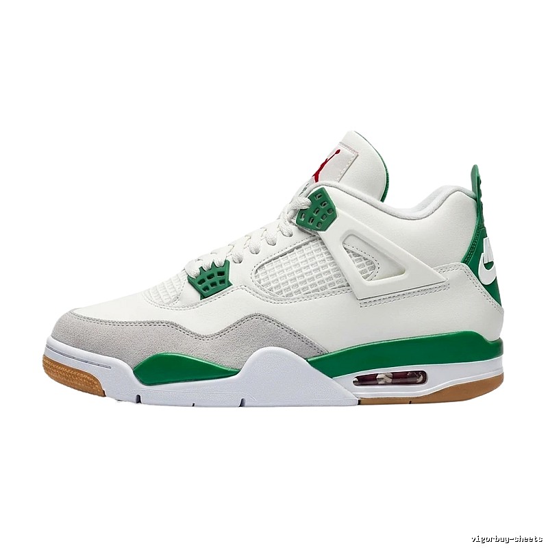 Jordan 4 Trendy Cool Green and White Sports Shoes