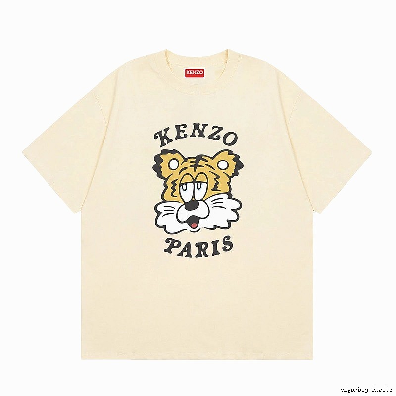 KENZO Tiger Head Print Trendy Style Beige T-shirt