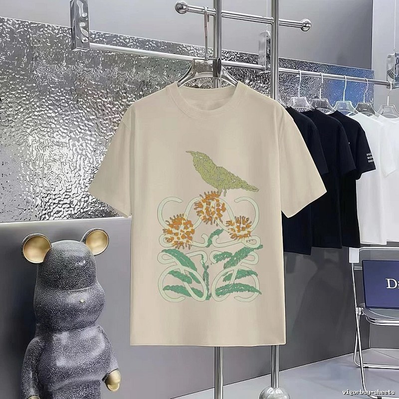 LOEWE Bird and Flower Print Casual Off-white T-shirt