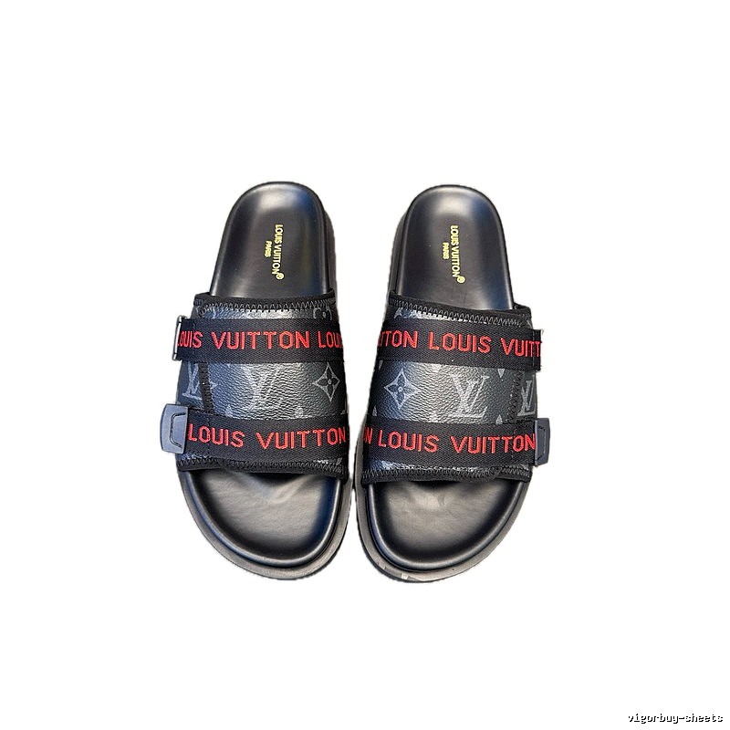 Louis Vuitton Classic Monogram Trendy Black Slide Sandals