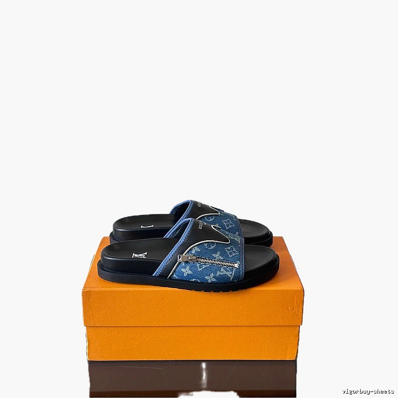 Louis Vuitton Monogram Trendy Denim Blue Slide Sandals
