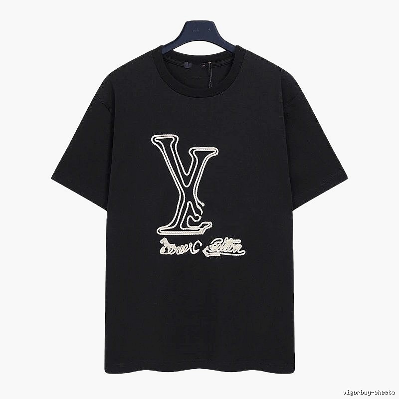 Louis Vuitton Trendy Embroidered Black Short-sleeve T-shirt