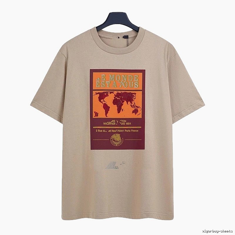 Louis Vuitton Vintage-style Map Print Khaki T-Shirt