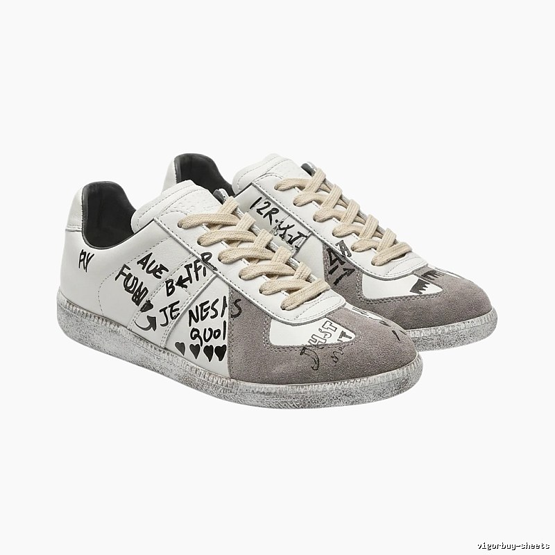 Maison Margiela Graffiti Style Gray and White Shoes