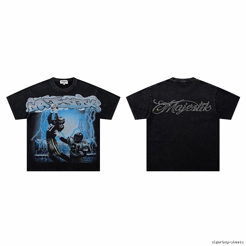 MAJESTIK American Retro Distressed Black Rugby T-shirt