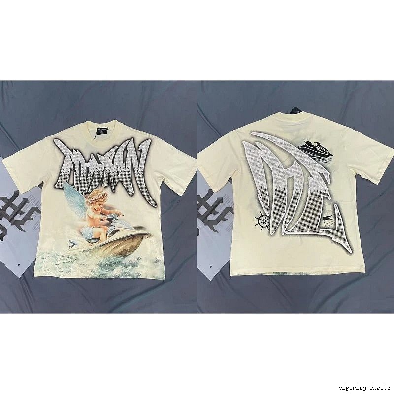 Mixed Emotion Off-white Street-style Angel Print T-shirt