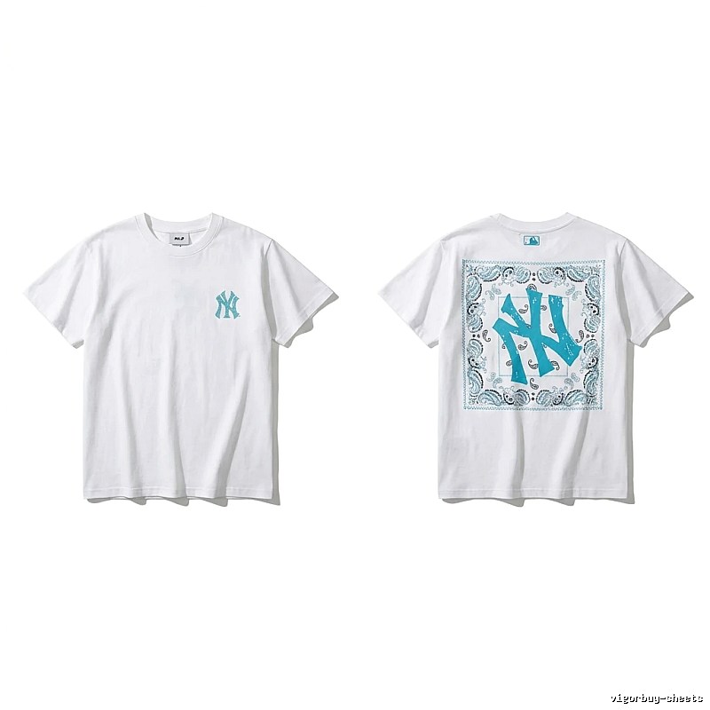 MLB retro-style white T-shirt with cashew flower pattern