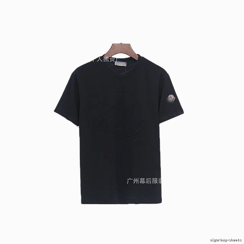 Moncler Embossed Streetwear Style Black Short-Sleeve T-Shirt