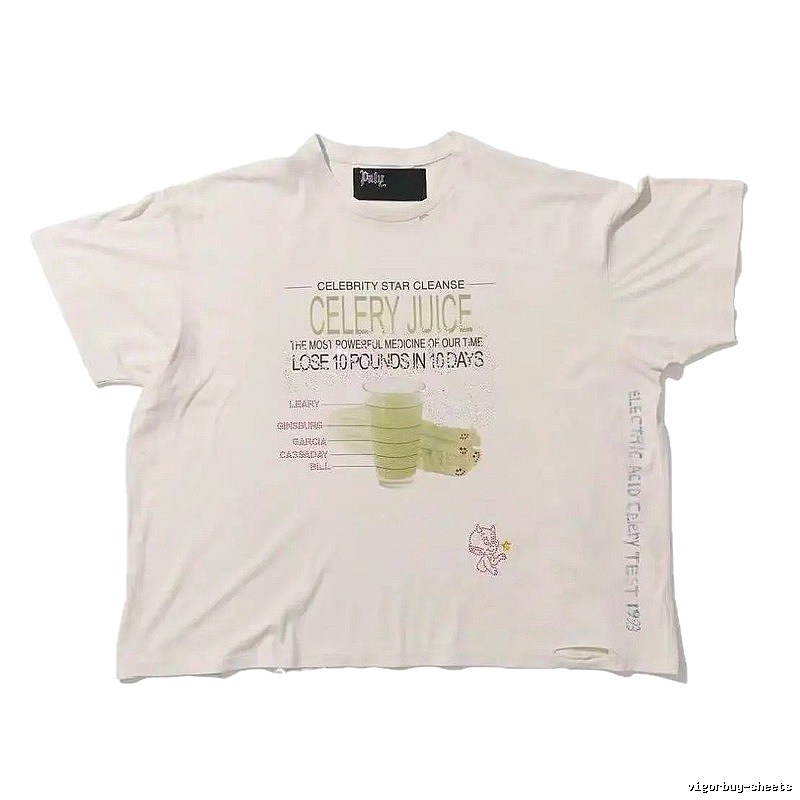 Paly Hollywood Celery Juice Print Vintage Style White T-Shirt