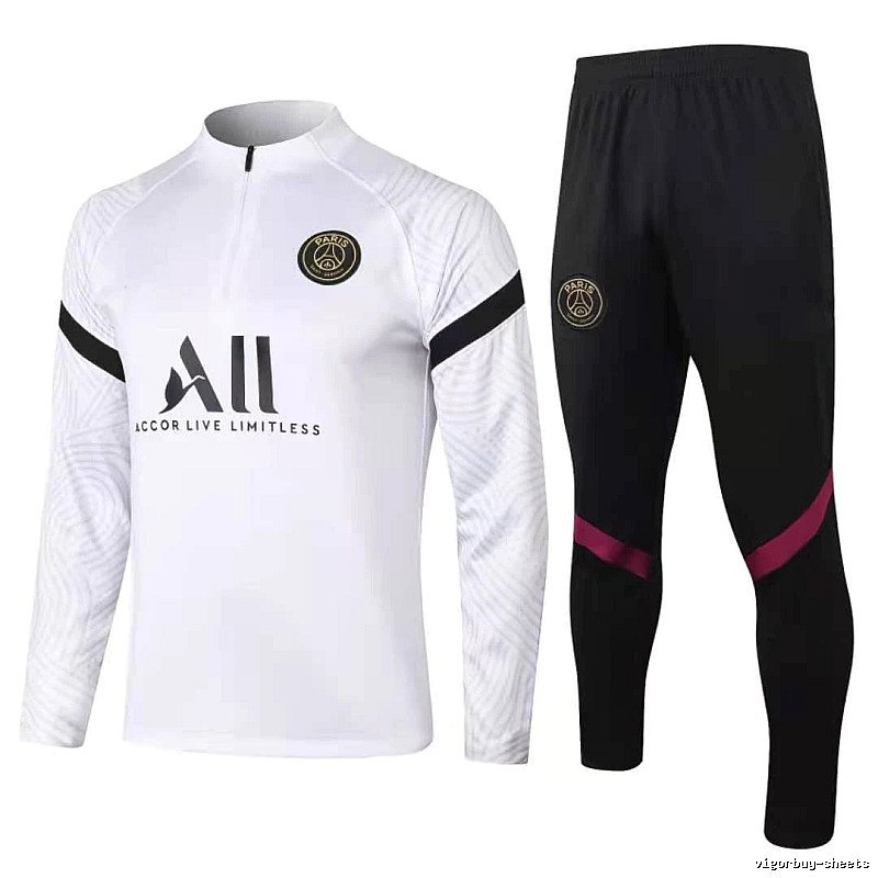 Paris Saint-Germain 2020-21 Sleeve-Print Detail White Training Tracksuit Set Casual Layering