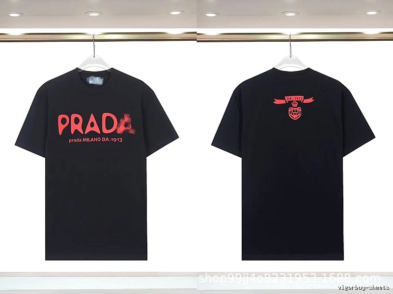 Prada Letter Print Trendy Cool Style Black Short-sleeve T-shirt