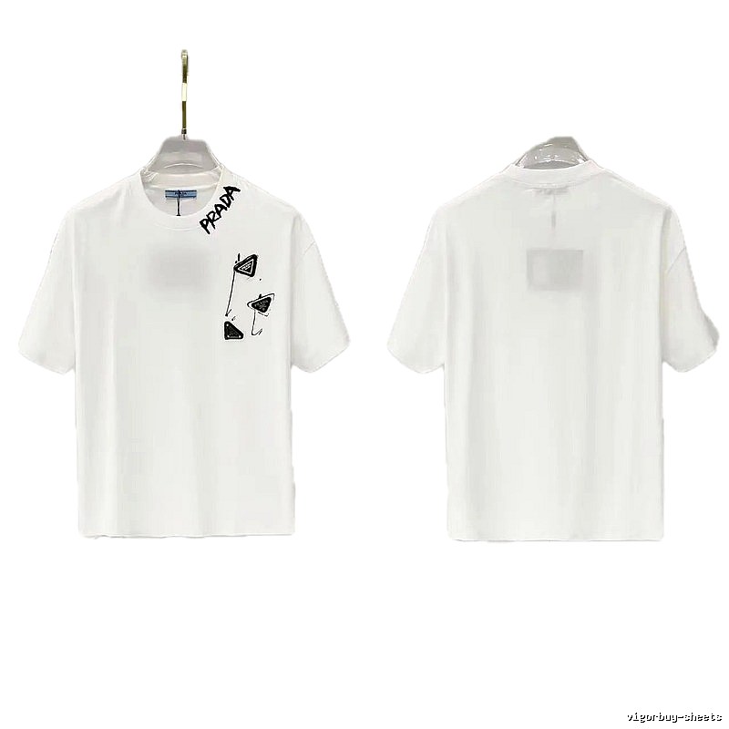 Prada Triangle Logo Casual Style White T-Shirt
