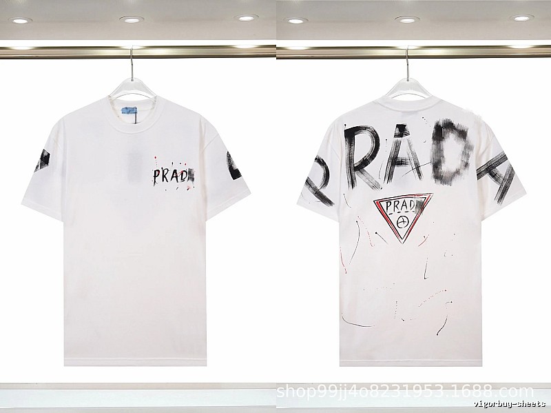 Prada Triangle Logo Graffiti Street Style White Short-sleeve T-shirt