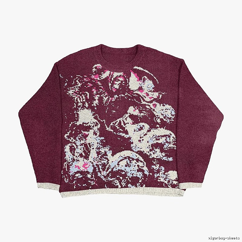 Resort Anime graphic sweater Black Knit Top with Premium Look