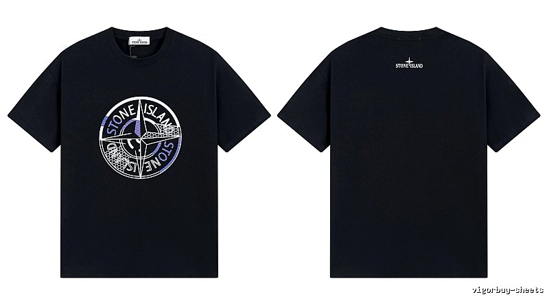 Stone Island Compass Print Street Style Black T-Shirt