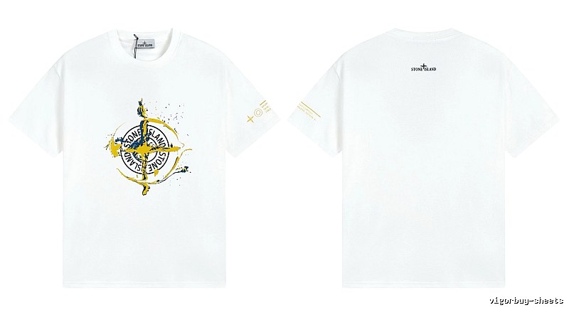 Stone Island Ink-splattered Trendy Style White T-shirt