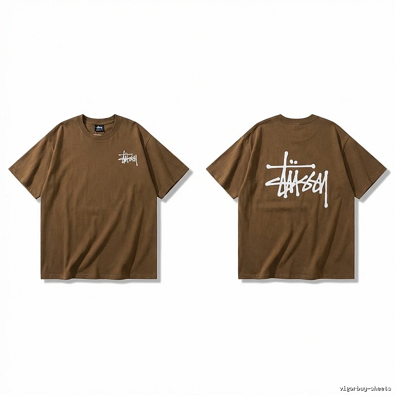 Stussy basic simple style coffee-colored T-shirt