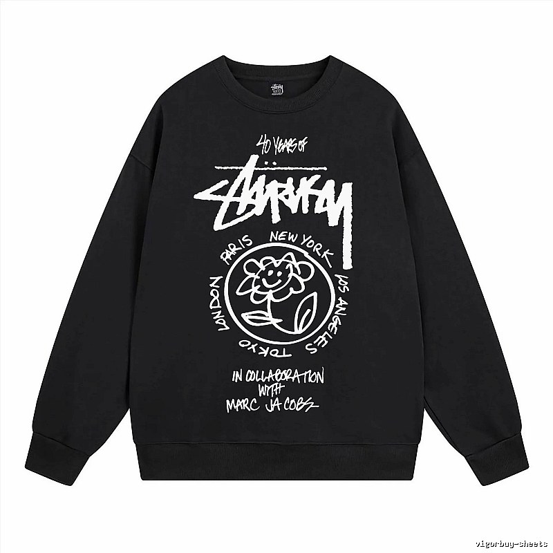 Stussy Black Style 539 Graphic SweatShirt Campus Look
