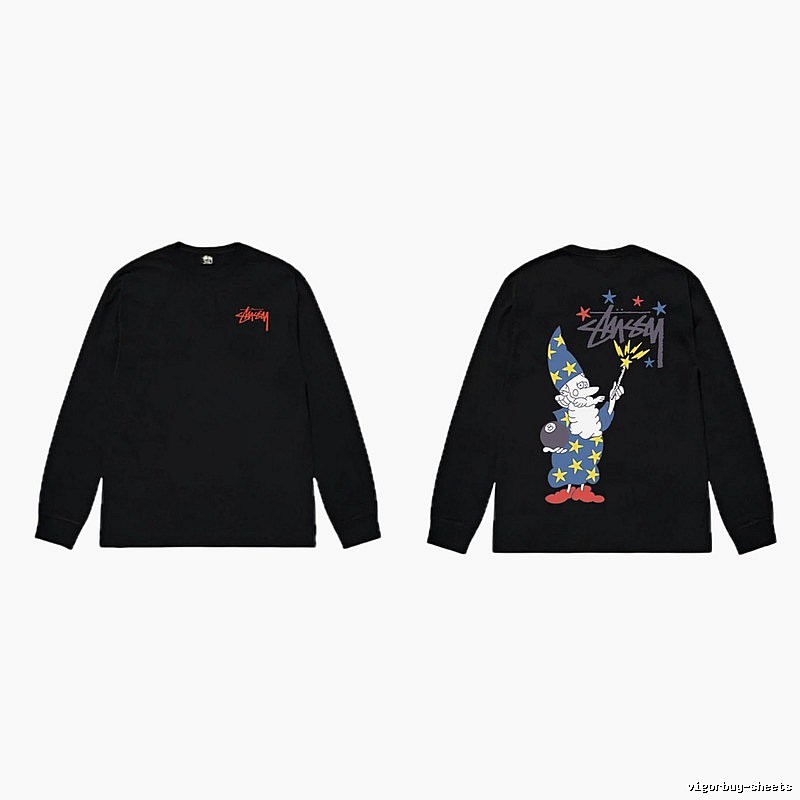 Stussy cartoon fun style black long-sleeved shirt