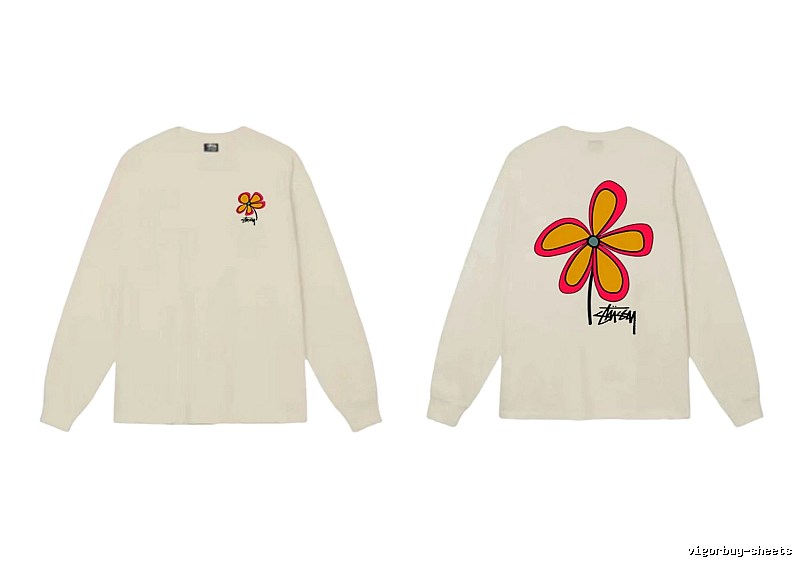 Stussy Flower Series trendy brand beige long-sleeved shirt