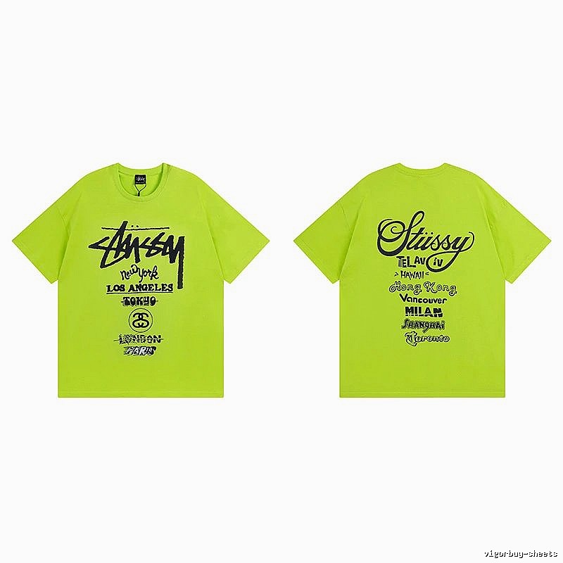 Stussy Fluorescent Green Spider Graphic T-Shirt Soft Neutral Logo