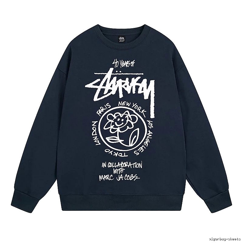 Stussy Navy Style 539 Graphic SweatShirt Poolside Style
