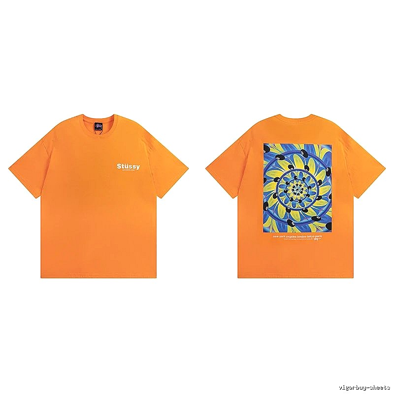 Stussy Orange Spider Graphic T-Shirt Coffee Run Logo