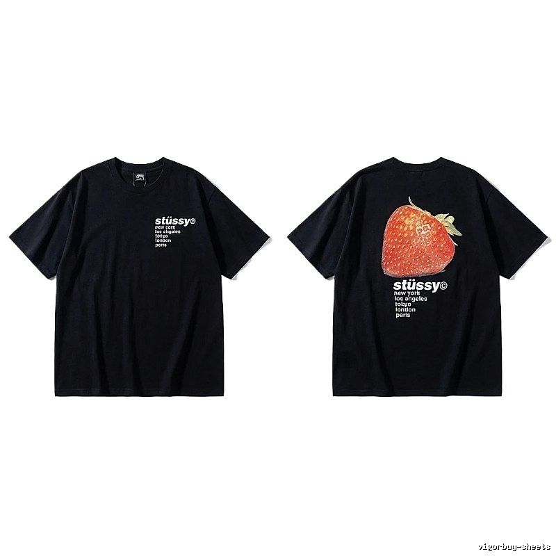 Stussy Strawberry Print Black T-shirt