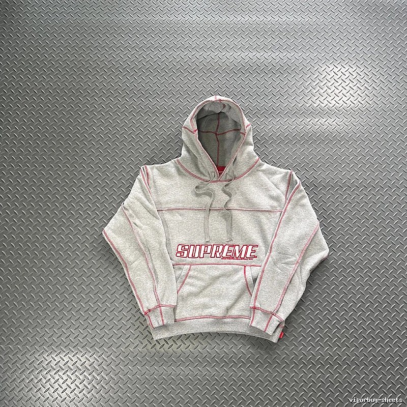 Supreme Heather Grey Red Piping Hoodie