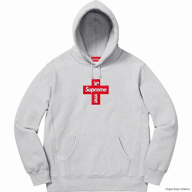 Supreme Streetwear Logo hoodie Gray Red Oversized with Logo Accent