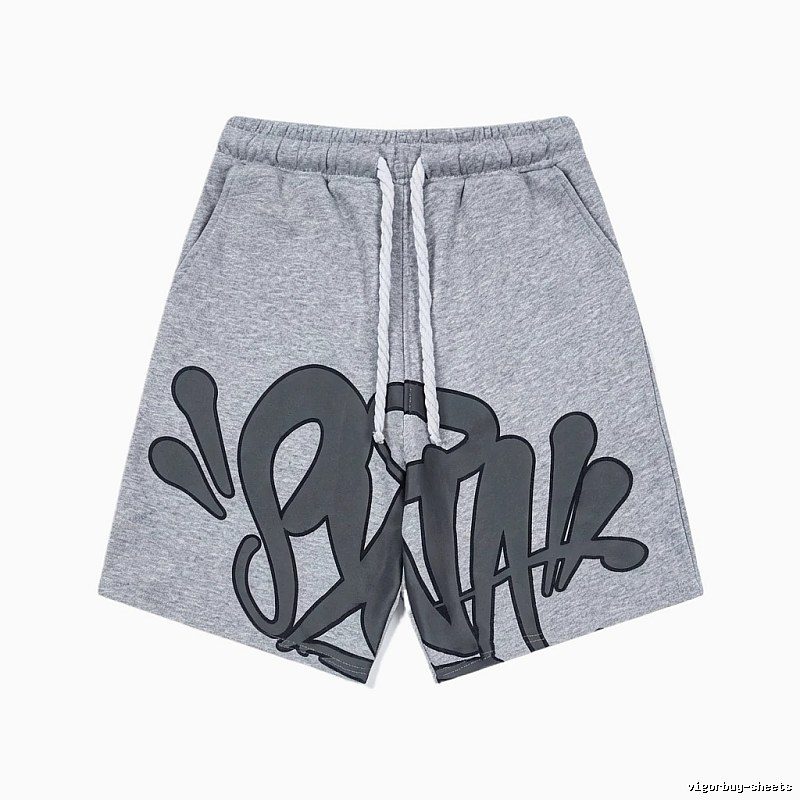 SynaWorld graffiti-style gray shorts