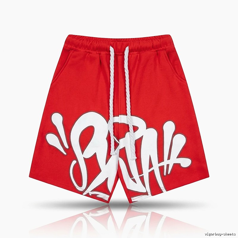 SynaWorld graffiti-style red shorts
