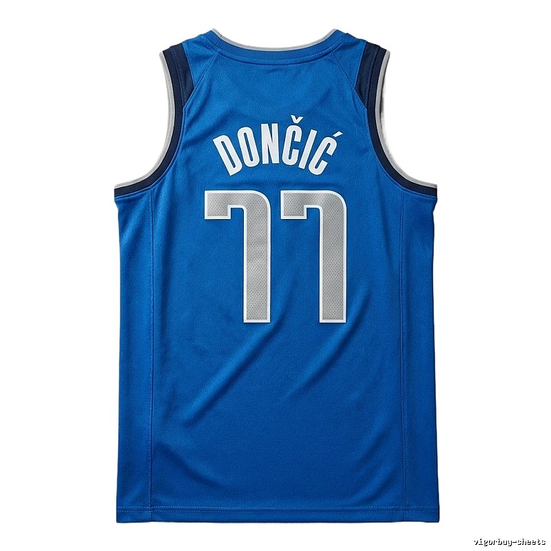 The blue basketball uniform of Luka Doncic of the Mavericks.