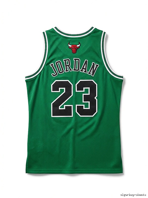 The green jersey with the number 23 of Michael Jordan