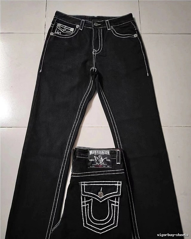 True Religion Black White Contrast Stitch Jeans Daily Styling Logo