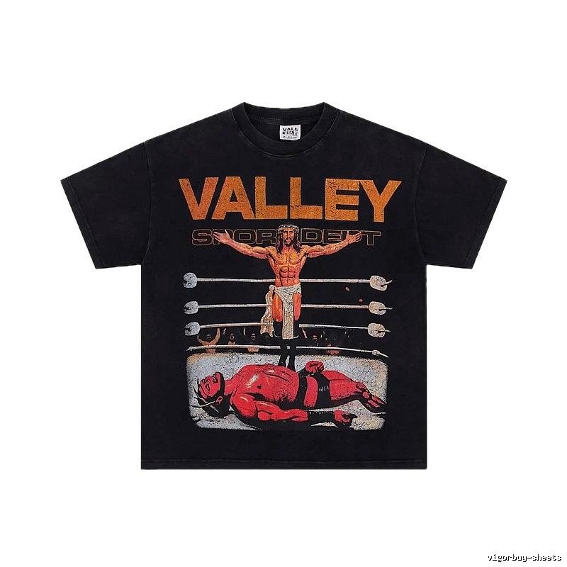 Valley Boxing Print Vintage Style Black T-Shirt