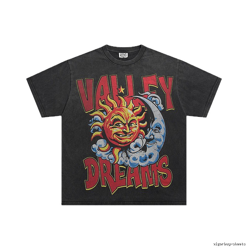 Valley Sun & Moon Print Vintage Black T-Shirt