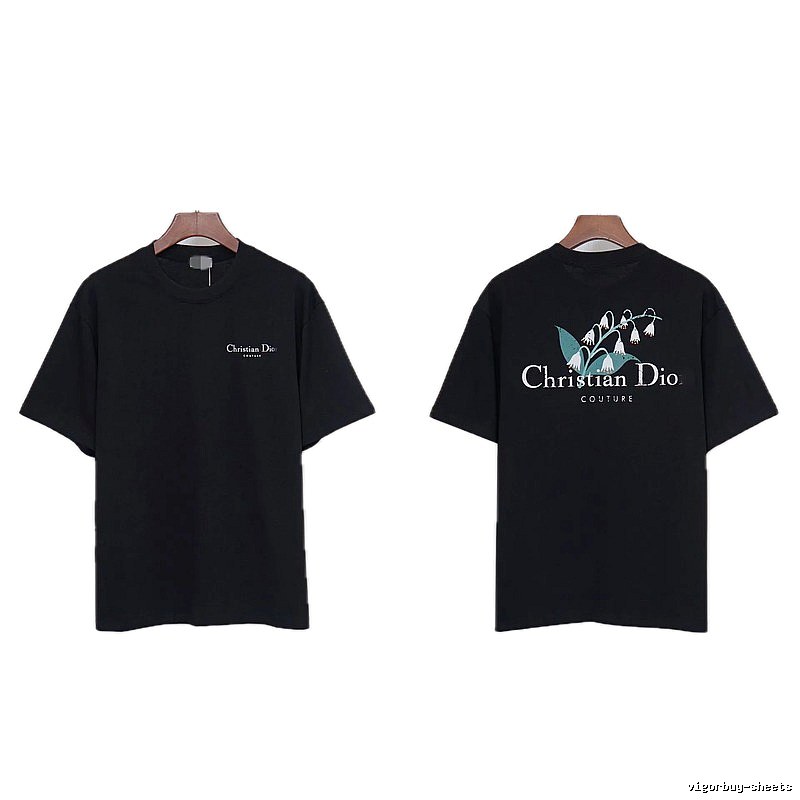 Dior Casual Black T-Shirt with Lily of the Valley Print